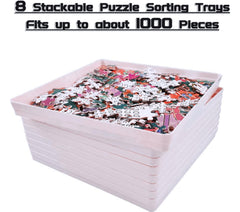 RECHIATO puzzle trays stackable 8-pack demonstrating space-saving design.