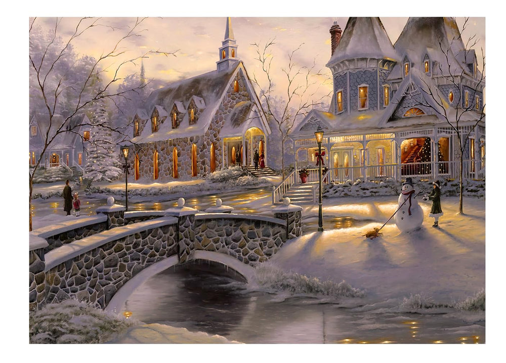 RECHIATO Thomas Kinkade winter holiday puzzle cover art for cozy evenings