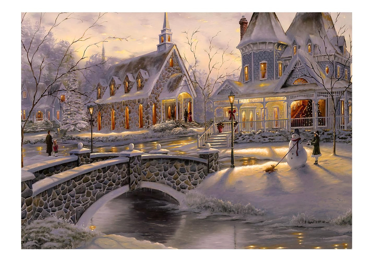 RECHIATO Thomas Kinkade winter holiday puzzle cover art for cozy evenings