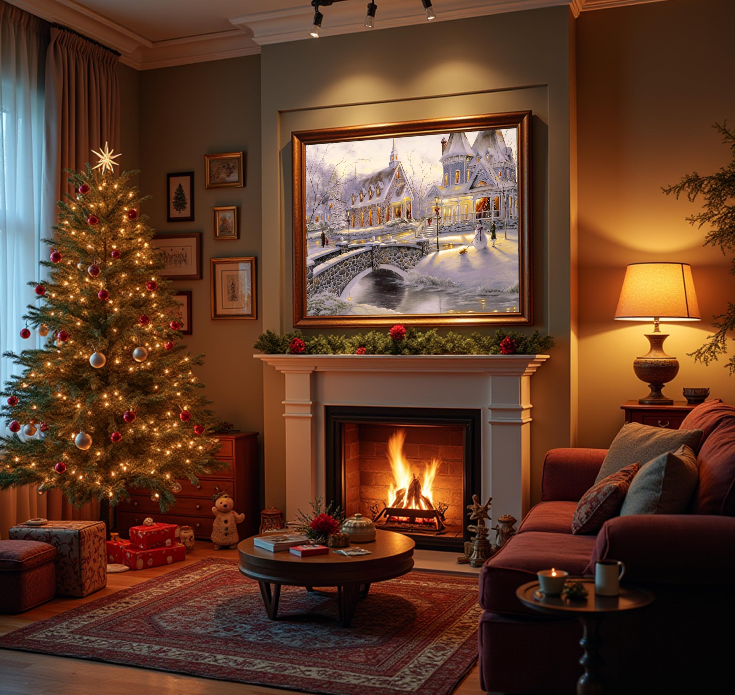 Table setup showing RECHIATO winter holiday puzzle in progress