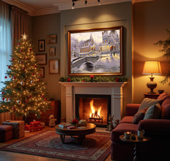 Table setup showing RECHIATO winter holiday puzzle in progress