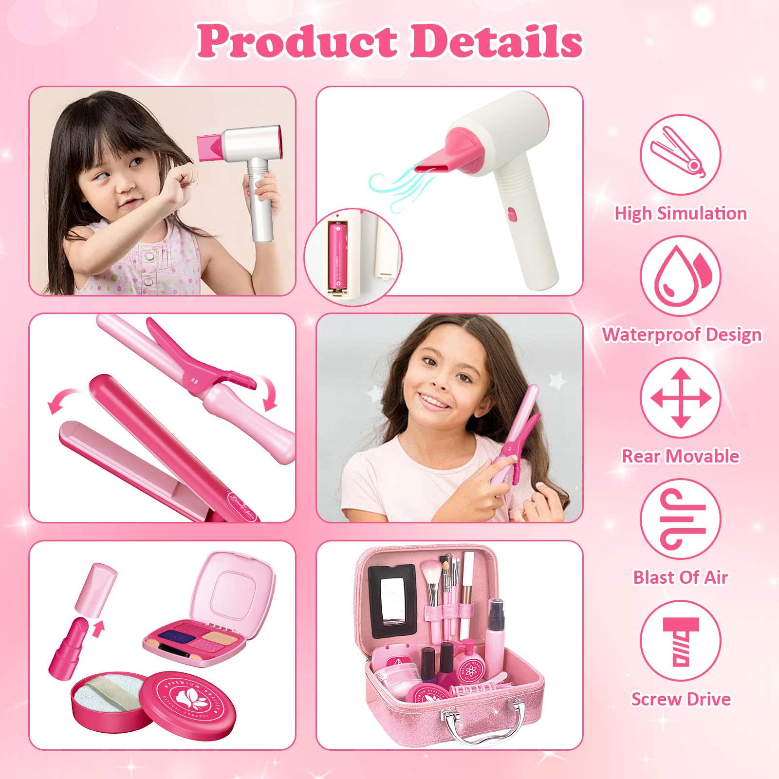 RedCrab Kids Beauty Salon Kit hair dryer with safe, pretend styling for young creators.