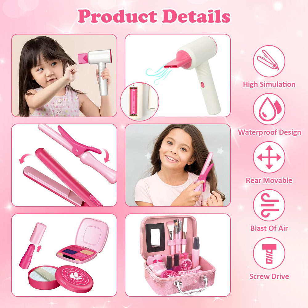 RedCrab Kids Beauty Salon Kit hair dryer with safe, pretend styling for young creators.