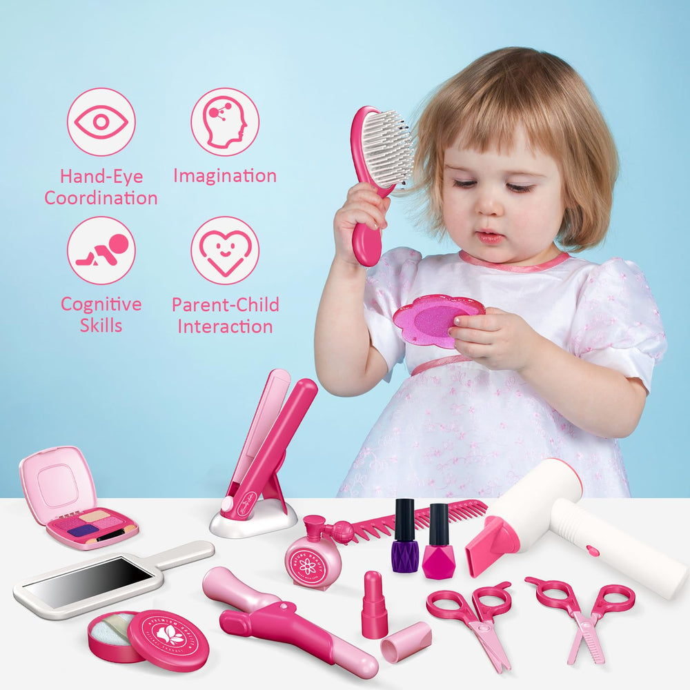 RedCrab Kids Beauty Salon Kit makeup brushes ready for colorful pretend makeup sessions.
