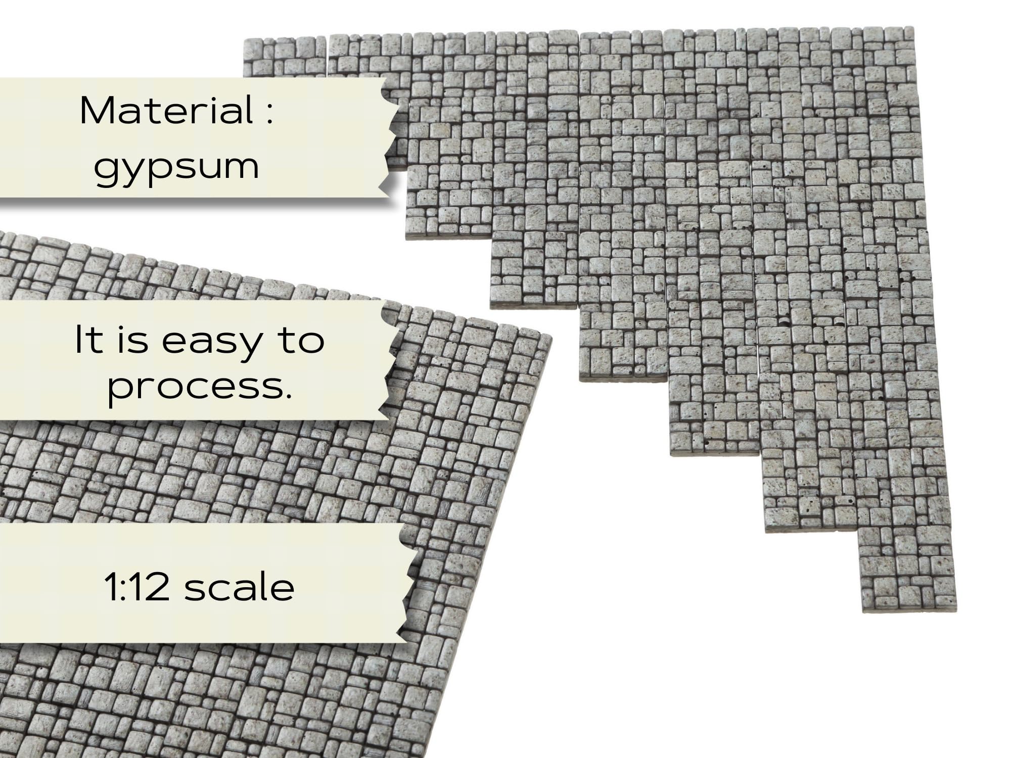 REDUCIO! 1:12 scale tile set fits dollhouses and dioramas for creative layouts.