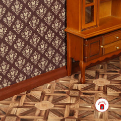 REDUCIO! Dollhouse wallpaper teal-ornamental provides a refined focal point.