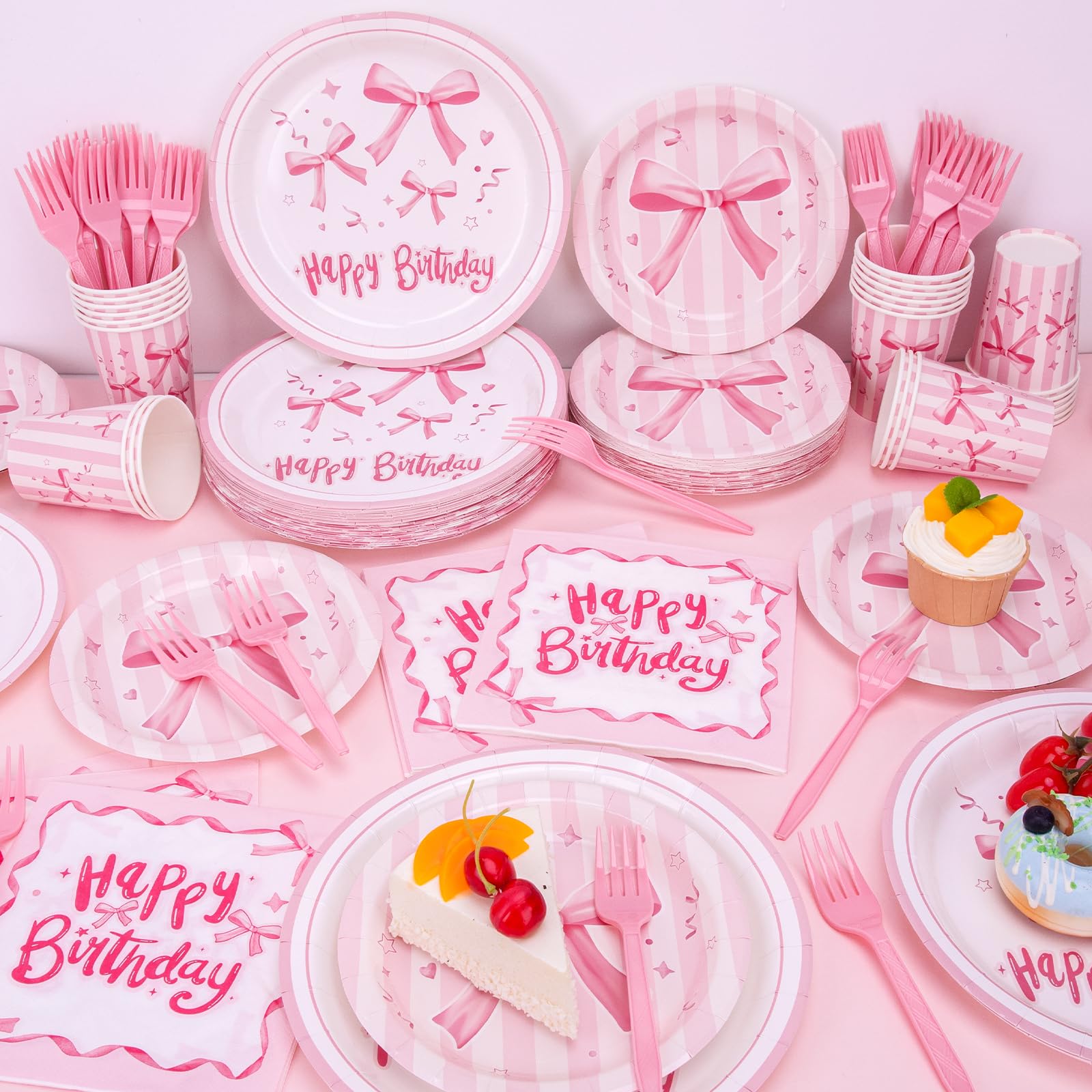 REDWORD pink bow cups offer sturdy, festive beverages for guests.