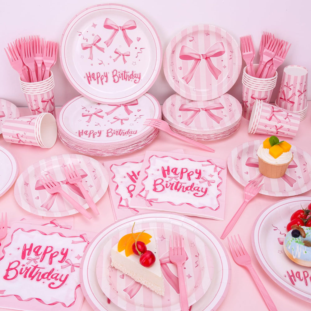 REDWORD pink bow cups offer sturdy, festive beverages for guests.