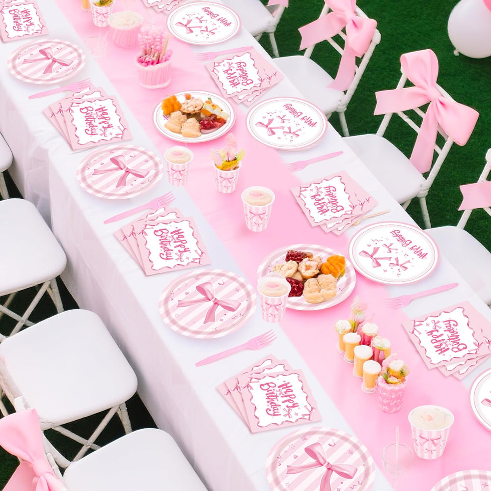 REDWORD pink bow party setup creates a cohesive, joyful celebration.