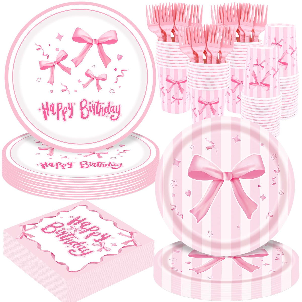 REDWORD pink bow plates for easy, coordinated birthday tableware.