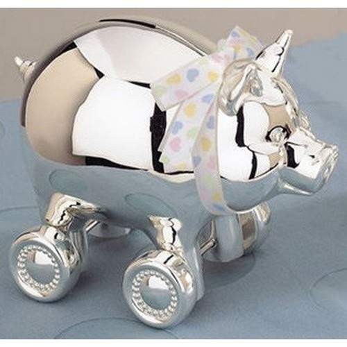 Reed & Barton piggy bank close-up with ribbon detail highlights decorative charm.