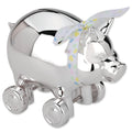 Reed & Barton piggy bank with wheels in silverplate for playful savings.