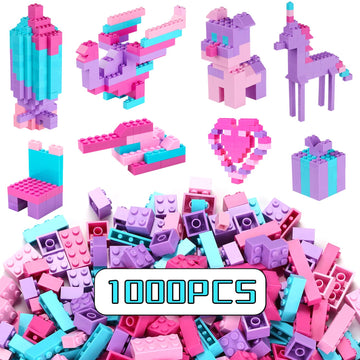 Reenwee Building Bricks Set pink-purple 1000pcs supports detailed imaginative building sessions.