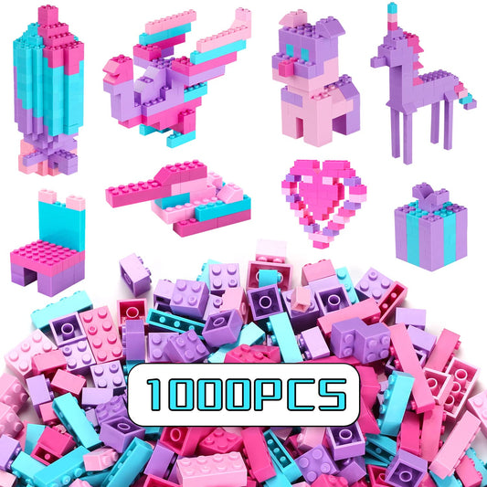 Reenwee Building Bricks Set pink-purple 1000pcs supports detailed imaginative building sessions.