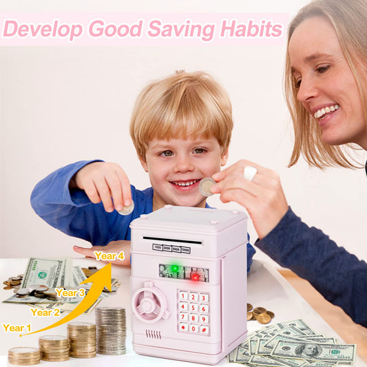 Refasy piggy bank password panel with four-digit lock and green unlock indicator.