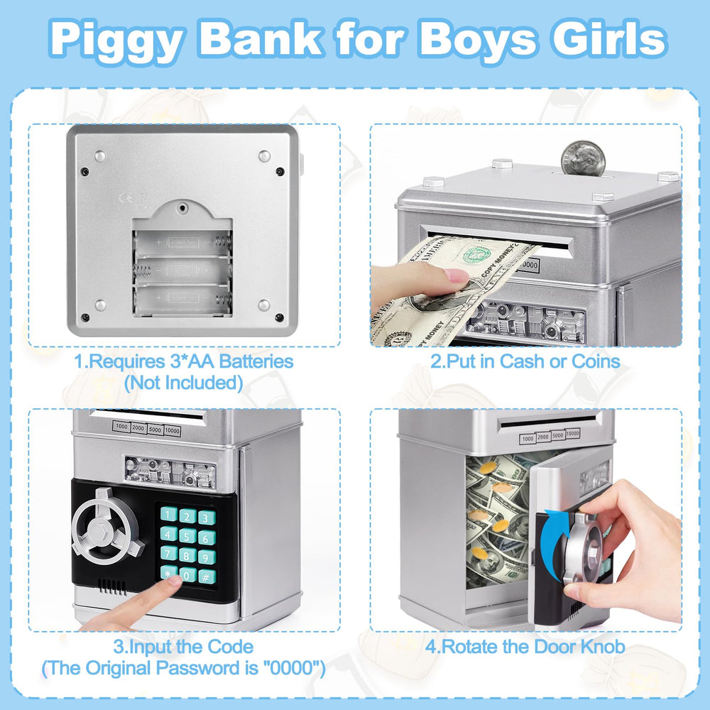 Refasy piggy bank auto-scroll slot—hands-free money insertion for kids.