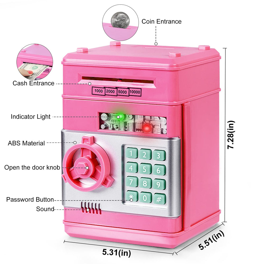 Refasy piggy bank pink coin storage capacity shows room for savings.