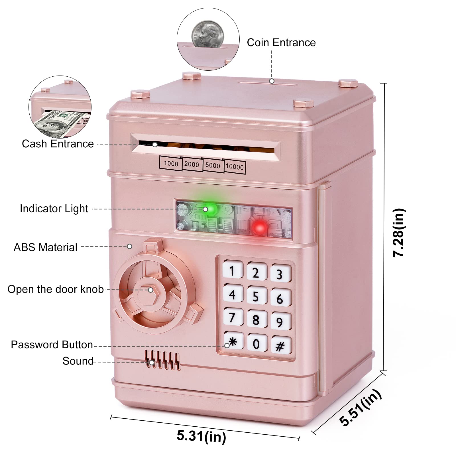 Refasy high-capacity money saving box holds coins and notes for allowance budgeting.