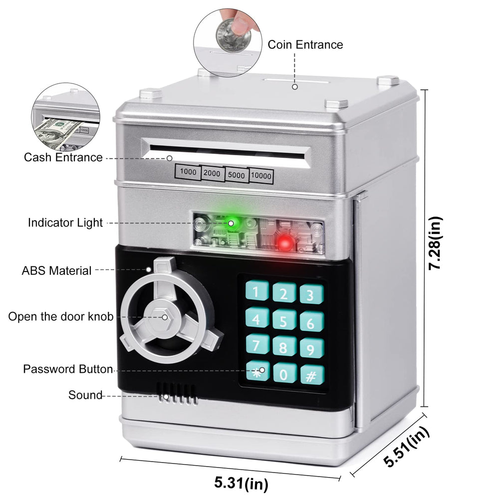 Refasy piggy bank capacity—stores coins and notes to encourage budgeting.