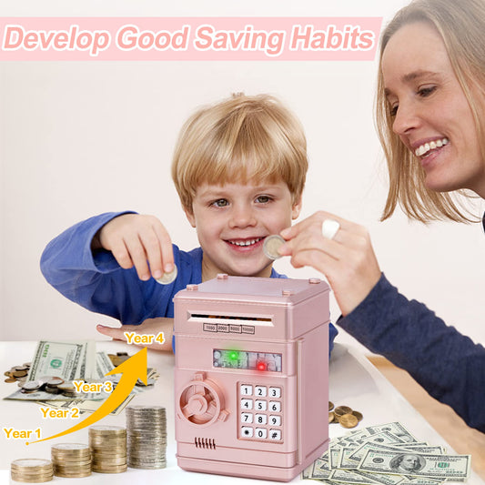 Refasy password-protected piggy bank demonstrates four-digit access for learning responsibility.