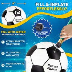 Refresh Sports Aqua Dive Ball includes a quick-connect hose adapter for easy filling