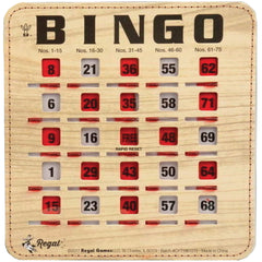 Regal Games bingo bulk cards with sliding windows showcasing large 8x9 cards for easy marking