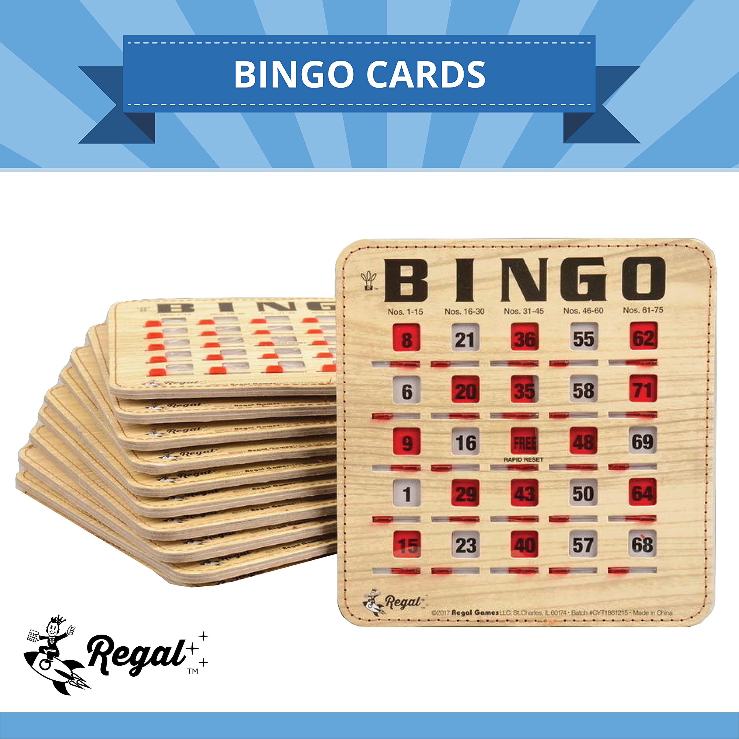 Regal Games bulk cards with woodgrain finish for a premium, reusable game night setup