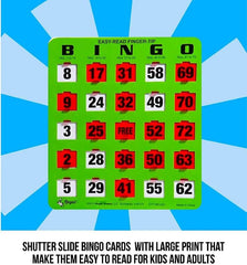 Regal Games bingo cards sliding windows green group play in a social setting.