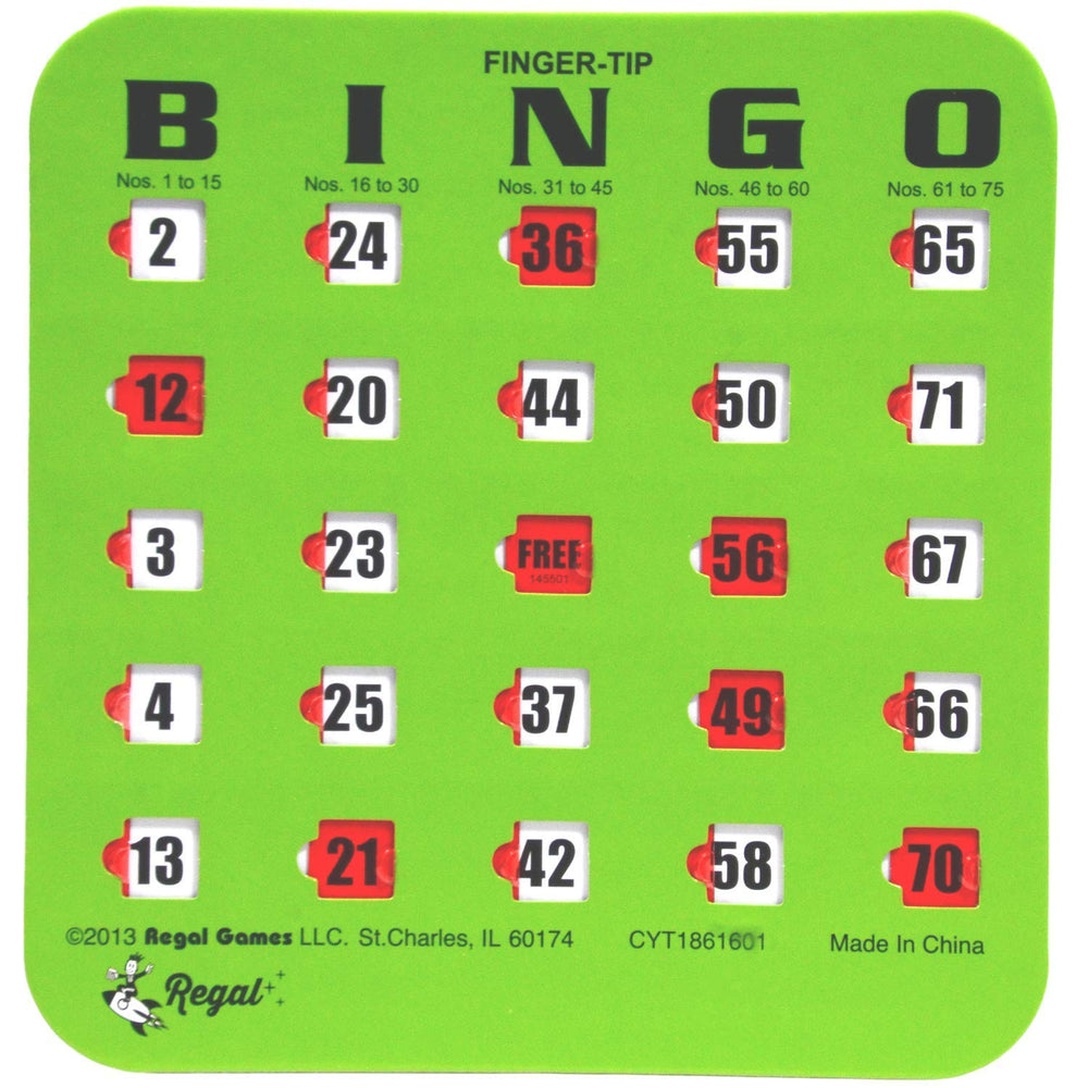 Regal Games bingo cards with sliding windows for quick, organized play
