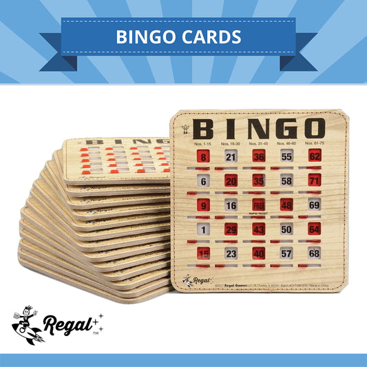 Regal Games bingo cards with sliding windows for easy number reveals.