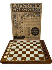 Checkers storage grooves keep pieces organized during games.