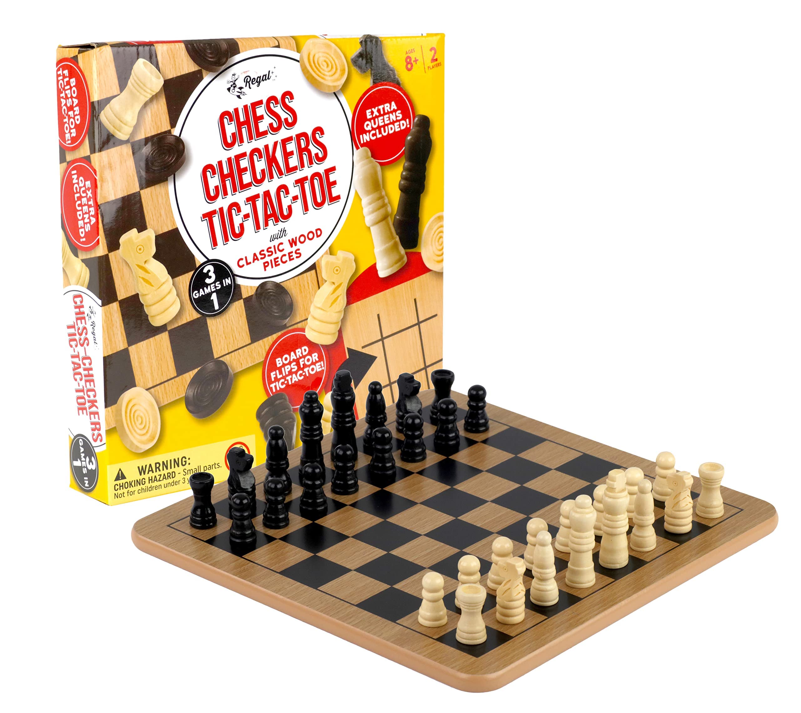 Regal Games 32 chess pieces, durable wood construction for long-lasting play.