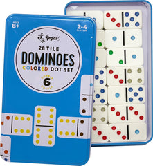 Regal Games Double 6 Dominoes metal case keeps tiles organized on the go