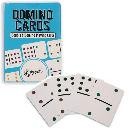 Regal Games Double 9 domino playing cards with colorful dots for quick recognition during family play.