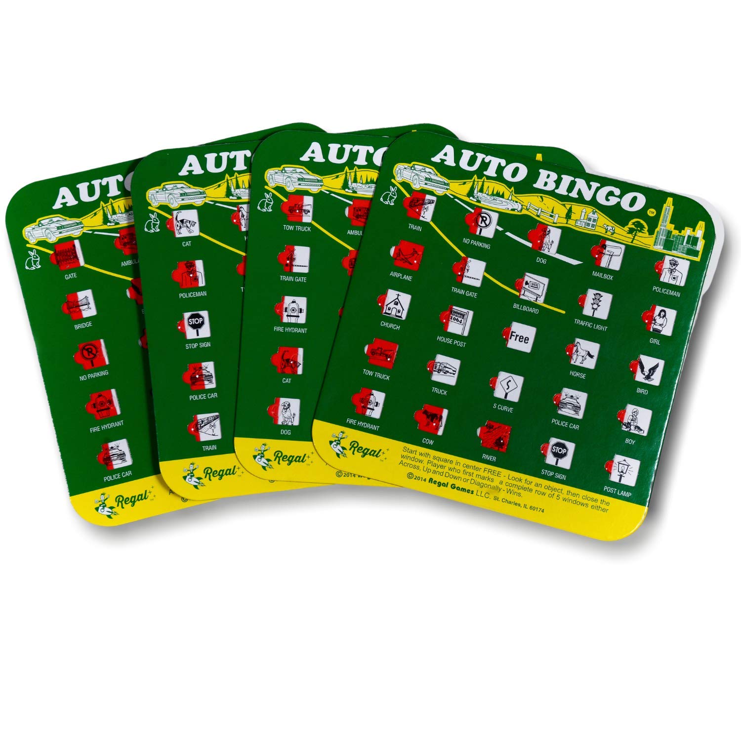 Regal Games finger-tip shutter bingo card front with easy sliders for quick family play.