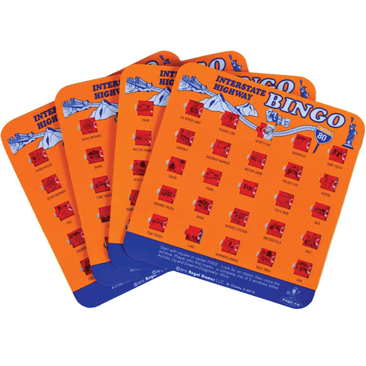 Regal Games finger-tip shutter bingo cards with sliding windows for easy on-the-go play.