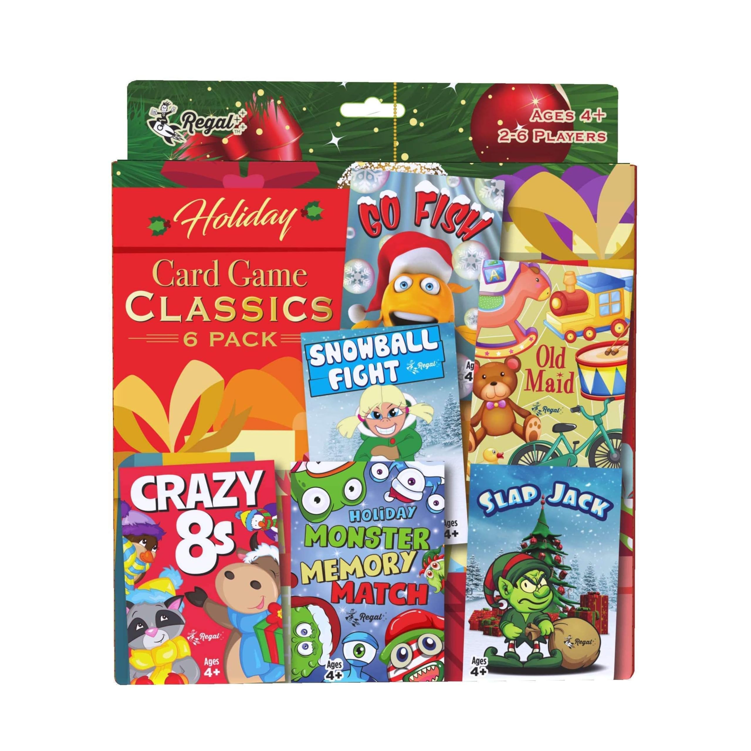 Regal Games holiday card set overview for family play with six festive decks