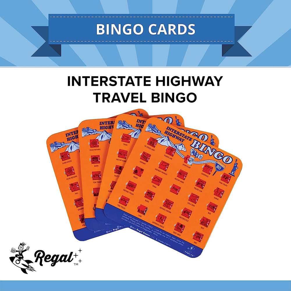 Regal Games interstate highway bingo cards designed for family road trips and shared fun.