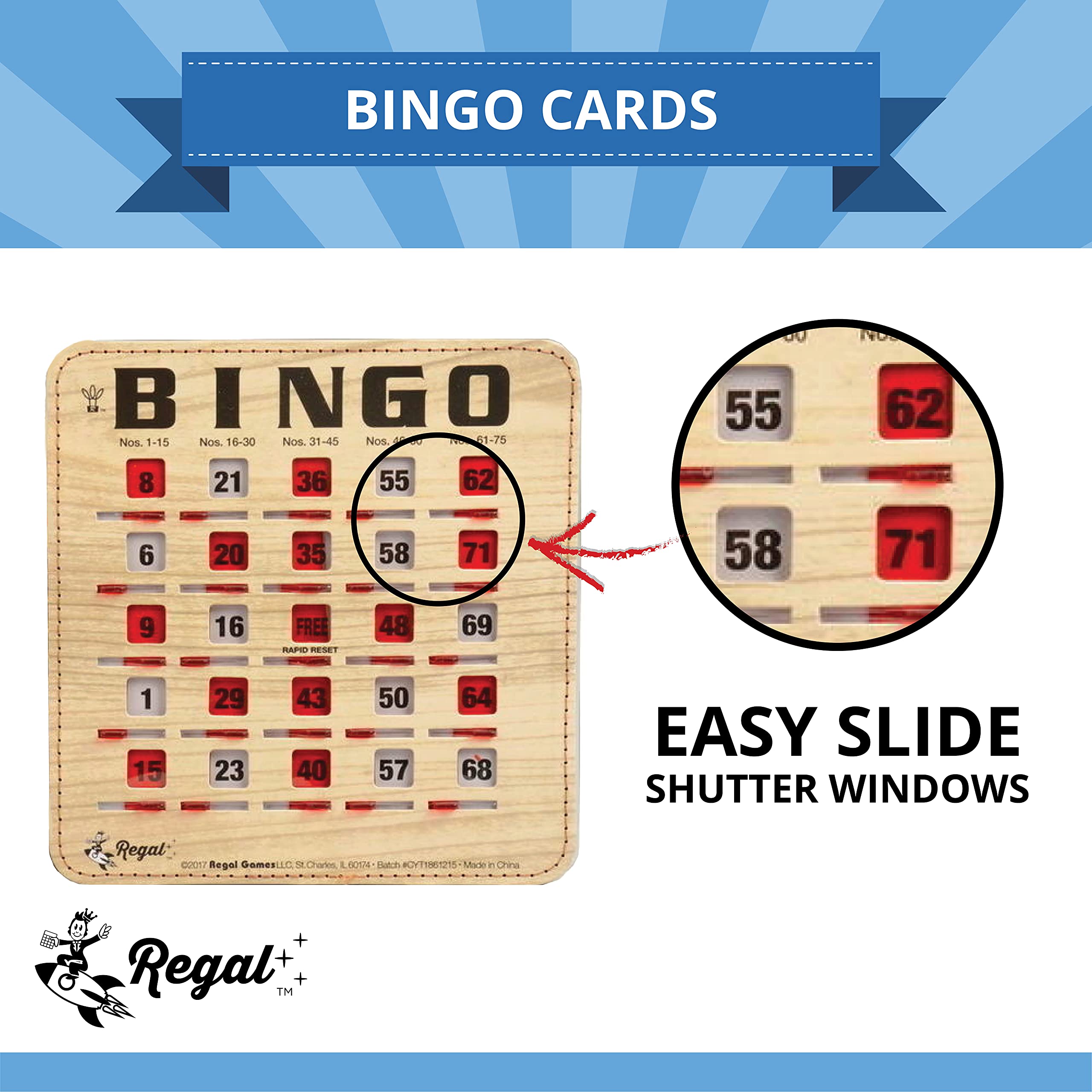 Regal Games large-format bingo cards designed for big groups and clear visibility.