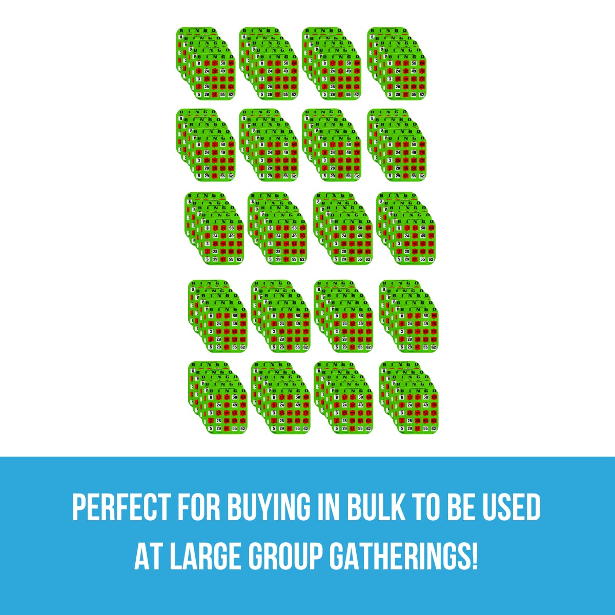 Regal Games large-print green bingo cards improve readability during gatherings.