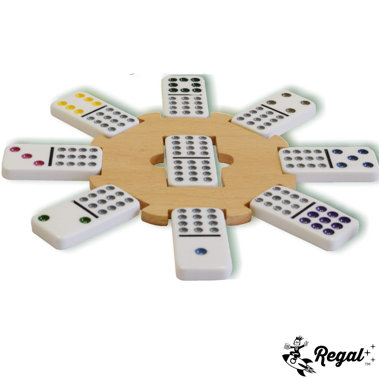 Regal Games domino tiles with colorful dots for clear visibility during play