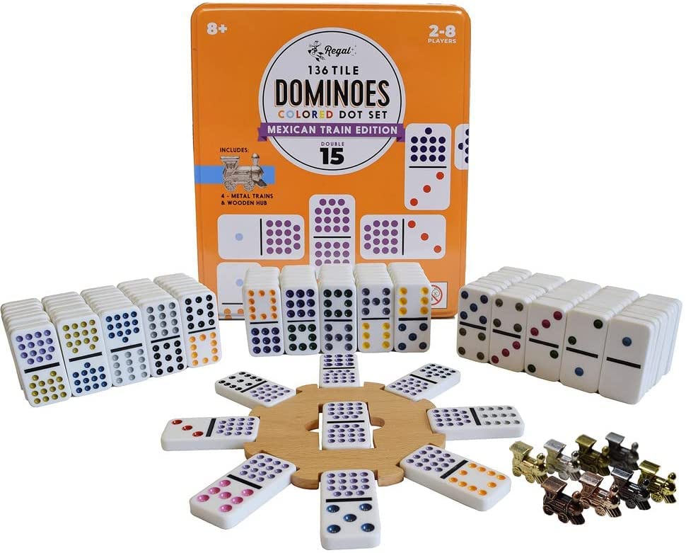 Regal Games Mexican Train dominoes with colorful dots for quick recognition during play