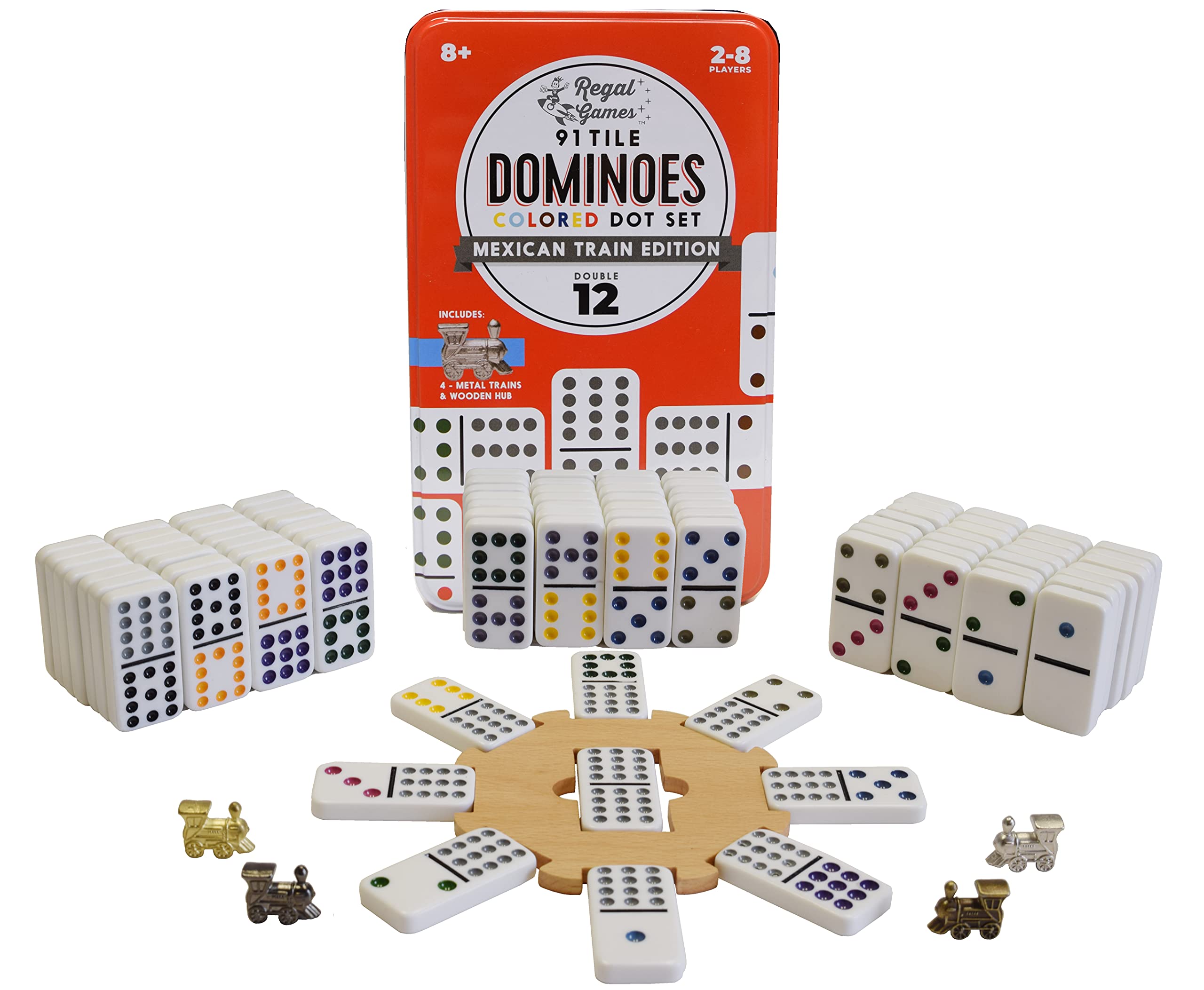 Regal Games domino tiles stored in metal carry case for travel