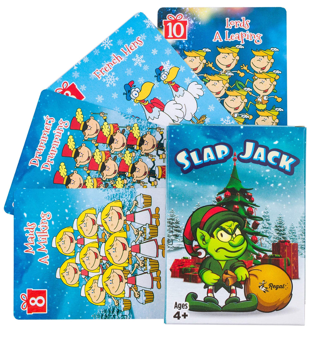 Regal Games packaging showing six deck set with bold holiday design