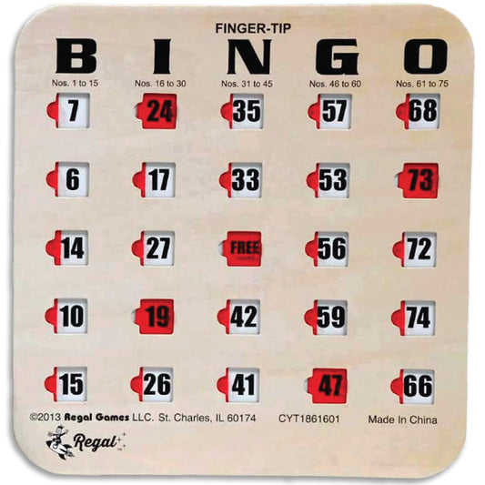 Regal Games Regal Bingo bulk cards with sliding windows enable mess-free marking.