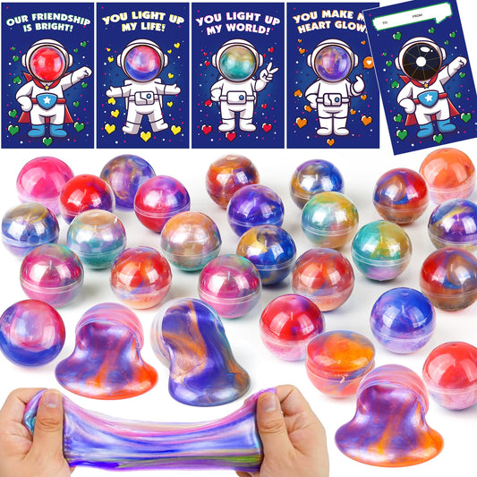 REGTEB 28-pack valentines cards with galaxy slime for classroom gifting and playful exchanges.