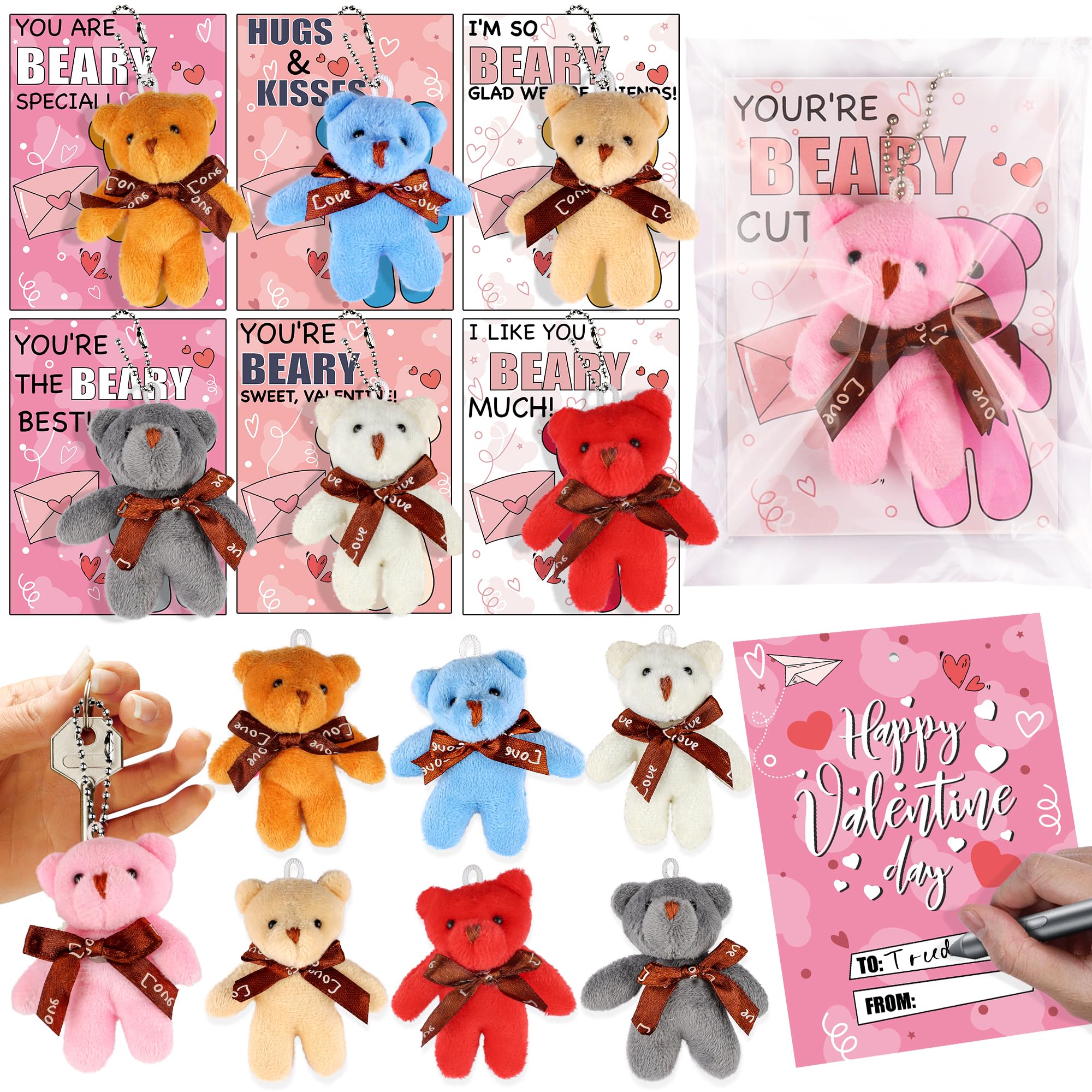 REGTEB 28-pack bears with keychains and Valentine cards for classroom gifting