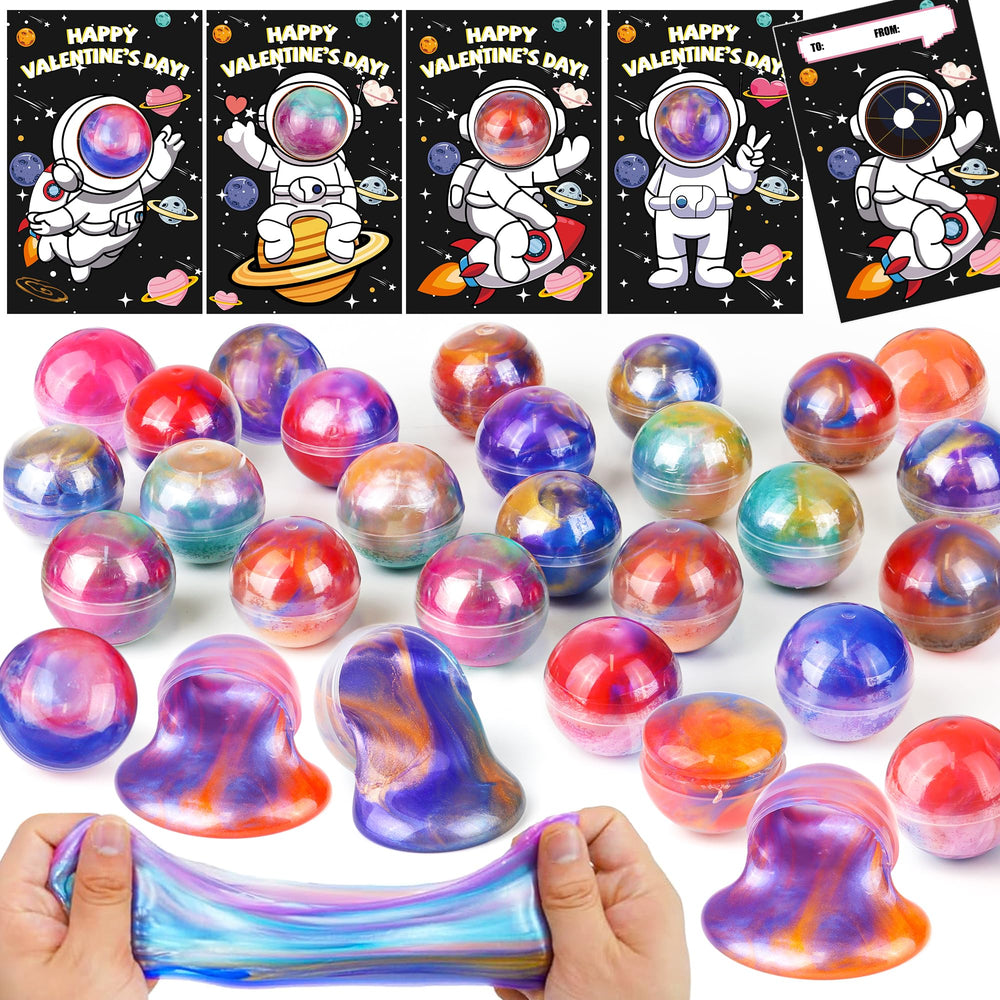 REGTEB galaxy slime ball with valentines card, ideal for classroom exchanges.