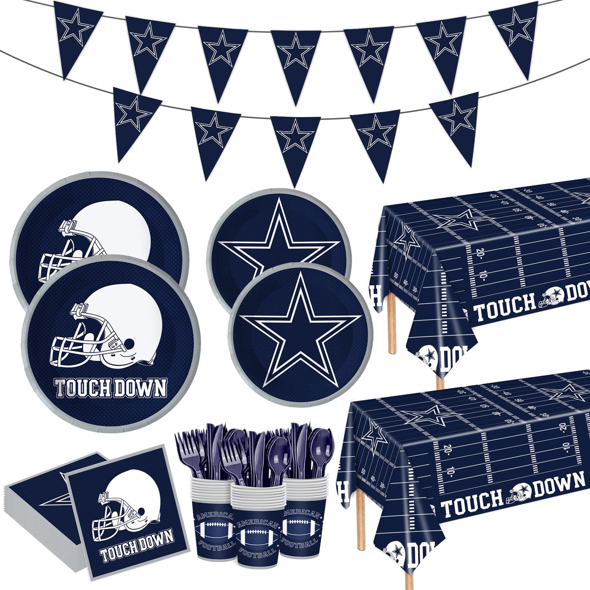 Rejoice Bunny 122pc football party tableware set for game day use