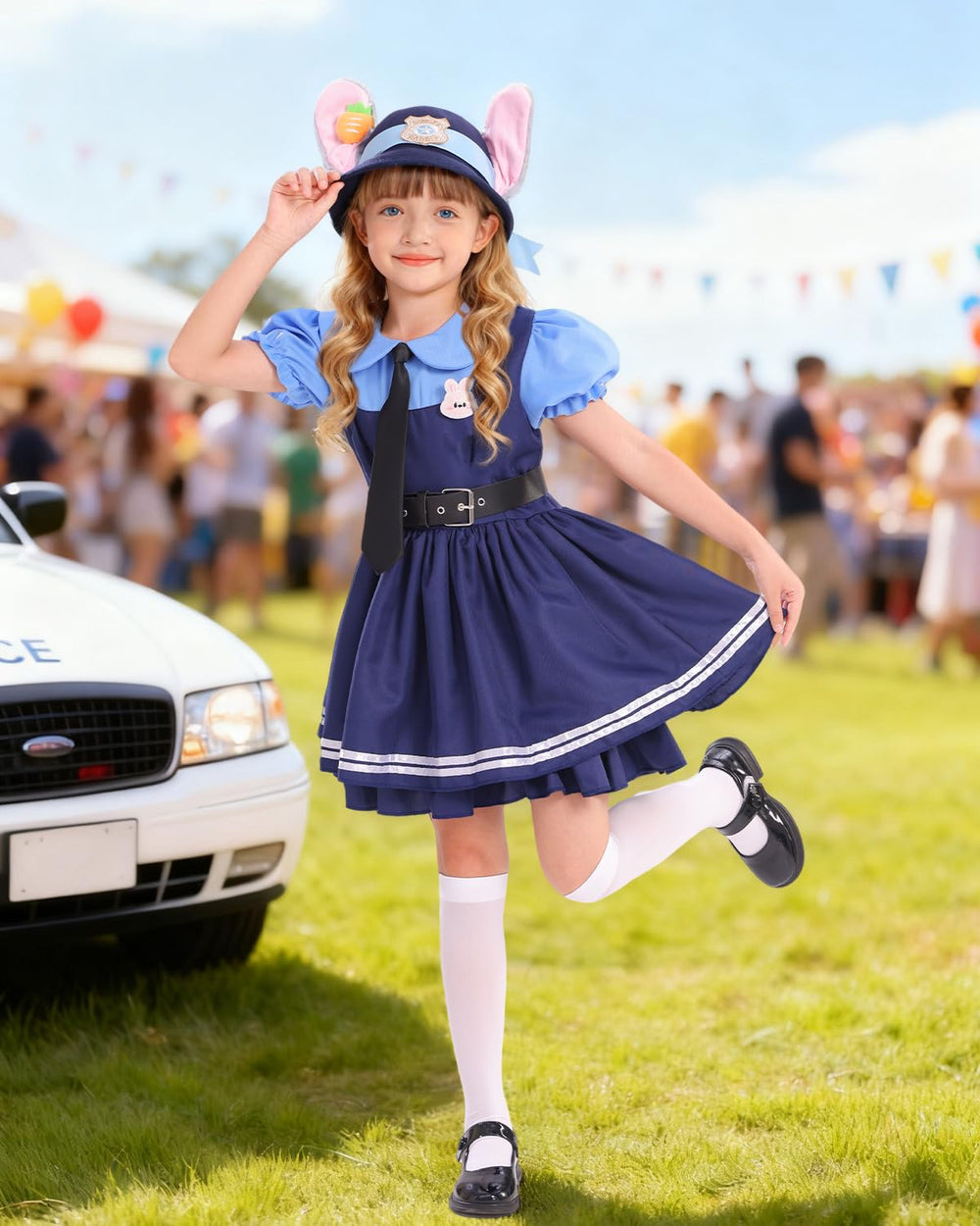 Relaehih child wearing police uniform promotes role-play and immersive storytelling.